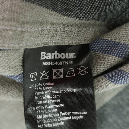 【新品】バブアー Barbour コットンリネン チェック ボタンダウン 半袖シャツ グレーxホワイト【サイズM（UK）】【 状態ランクN 】【 メンズ 】