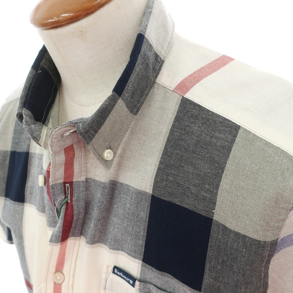 【新品】バブアー Barbour コットンリネン チェック ボタンダウン 半袖シャツ グレーxホワイト【サイズM（UK）】【 状態ランクN 】【 メンズ 】