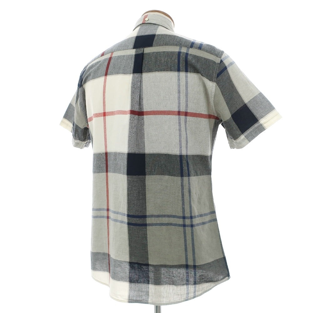 【新品】バブアー Barbour コットンリネン チェック ボタンダウン 半袖シャツ グレーxホワイト【サイズM（UK）】【 状態ランクN 】【 メンズ 】