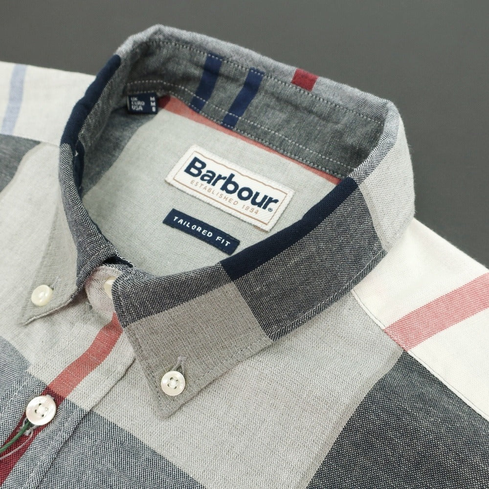 【新品】バブアー Barbour コットンリネン チェック ボタンダウン 半袖シャツ グレーxホワイト【サイズM（UK）】【 状態ランクN 】【 メンズ 】