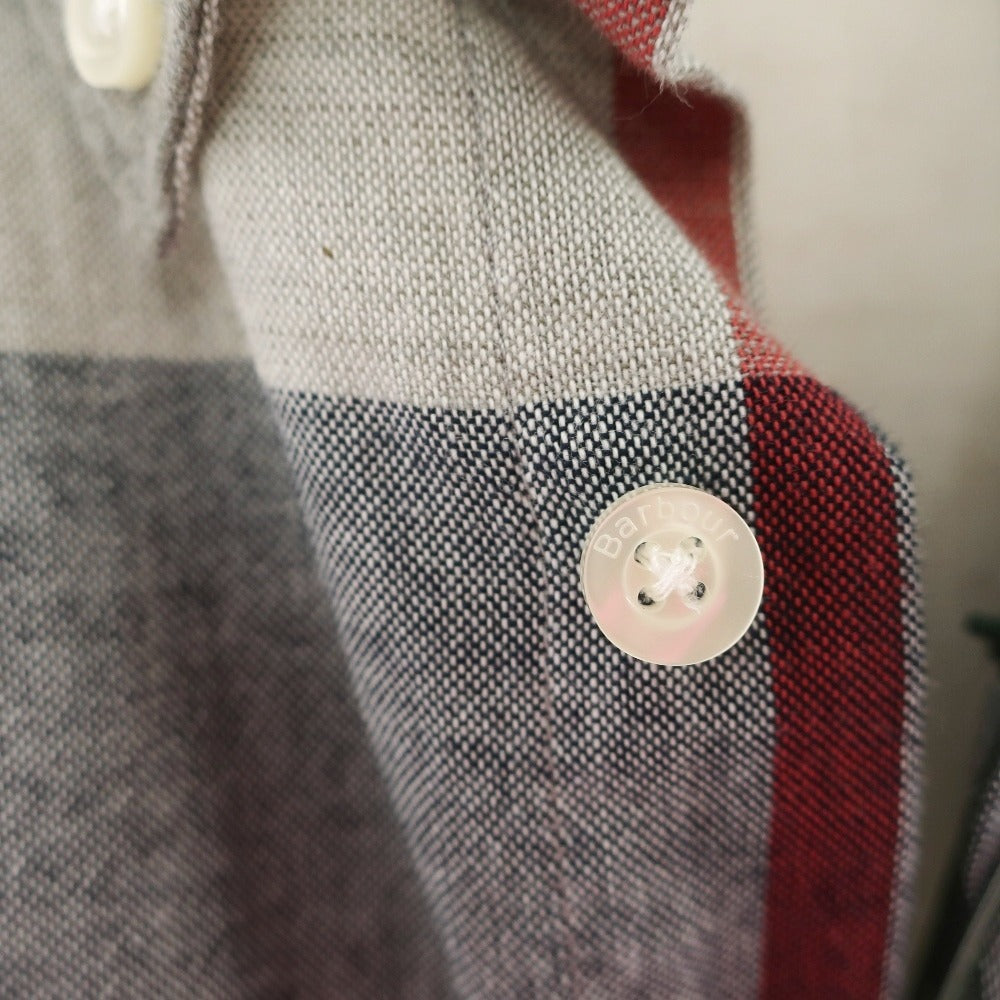 【新品】バブアー Barbour コットンリネン チェック ボタンダウン 半袖シャツ グレーxホワイト【サイズM（UK）】【 状態ランクN 】【 メンズ 】