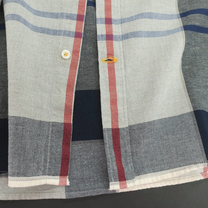 【新品】バブアー Barbour コットンリネン チェック ボタンダウン 半袖シャツ グレーxホワイト【サイズM（UK）】【 状態ランクN 】【 メンズ 】