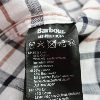 【新品】バブアー Barbour リネンコットン チェック ボタンダウン 半袖シャツ ホワイトxネイビー【サイズM（UK）】【 状態ランクN 】【 メンズ 】