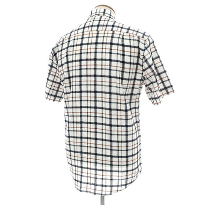 【新品】バブアー Barbour リネンコットン チェック ボタンダウン 半袖シャツ ホワイトxネイビー【サイズM（UK）】【 状態ランクN 】【 メンズ 】