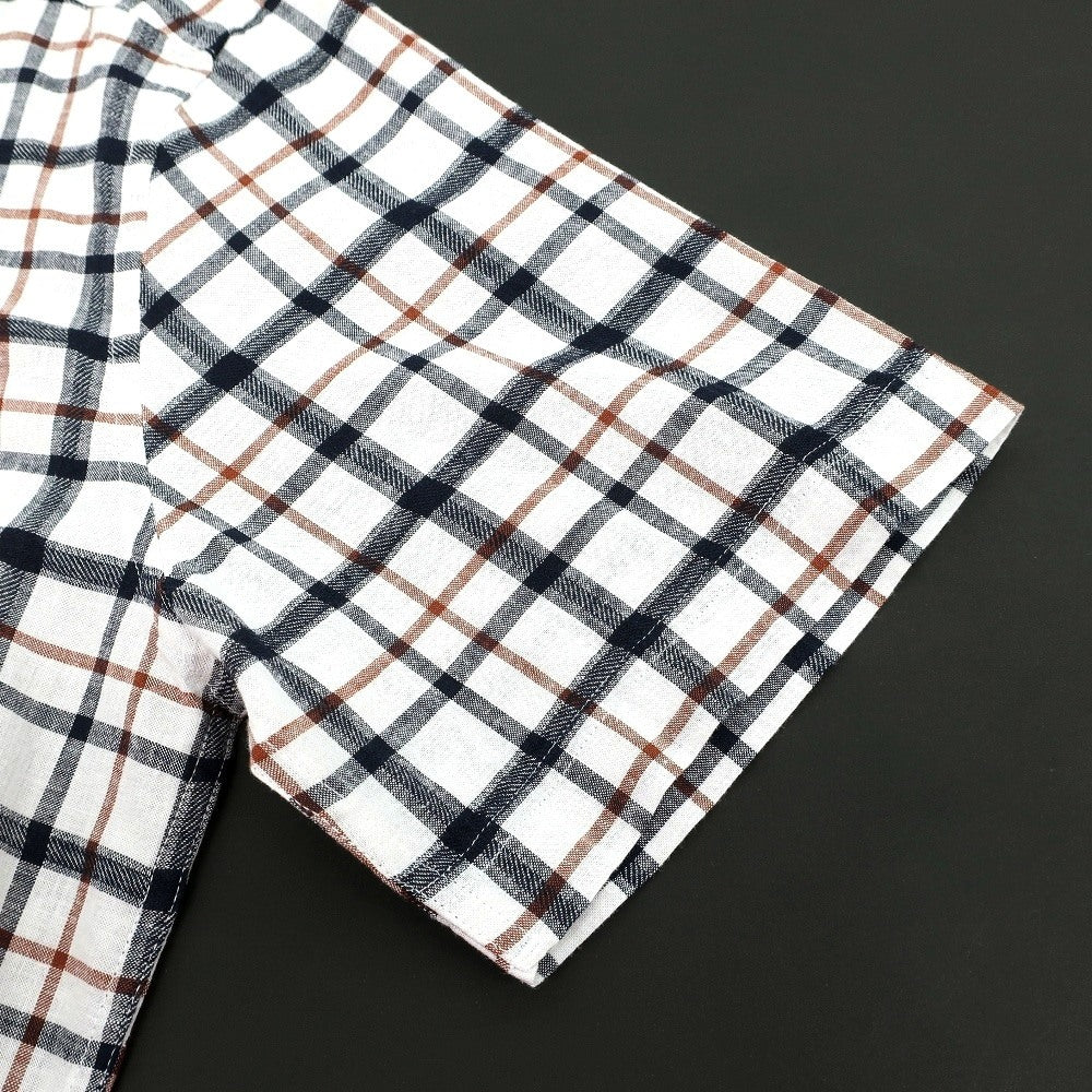 【新品】バブアー Barbour リネンコットン チェック ボタンダウン 半袖シャツ ホワイトxネイビー【サイズM（UK）】【 状態ランクN 】【 メンズ 】
