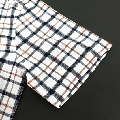 【新品】バブアー Barbour リネンコットン チェック ボタンダウン 半袖シャツ ホワイトxネイビー【サイズM（UK）】【 状態ランクN 】【 メンズ 】