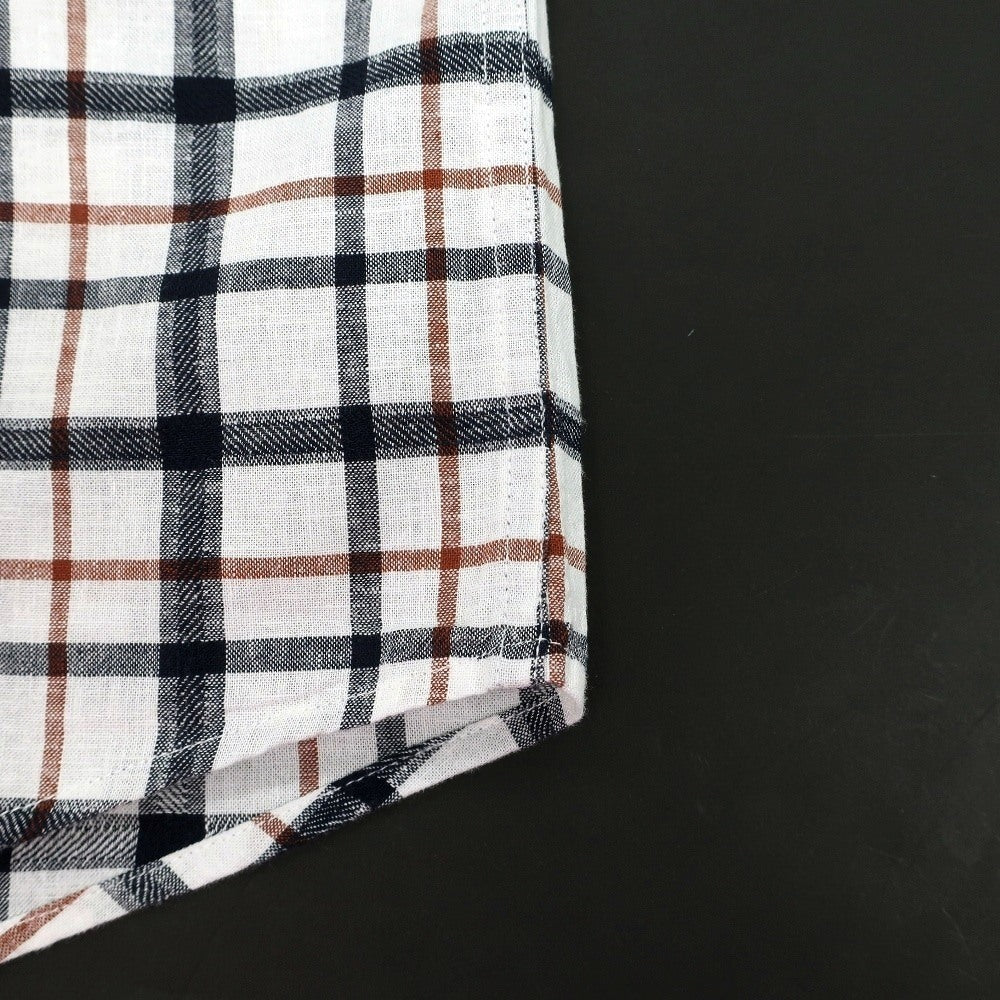 【新品】バブアー Barbour リネンコットン チェック ボタンダウン 半袖シャツ ホワイトxネイビー【サイズM（UK）】【 状態ランクN 】【 メンズ 】
