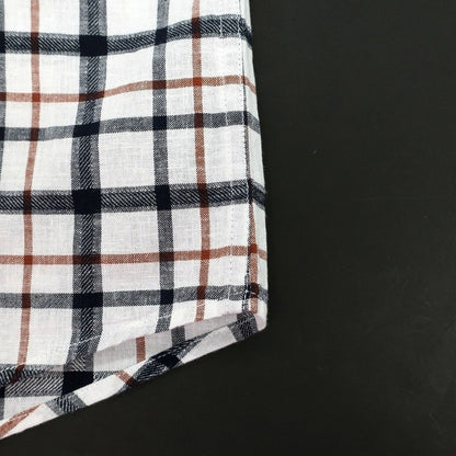 【新品】バブアー Barbour リネンコットン チェック ボタンダウン 半袖シャツ ホワイトxネイビー【サイズM（UK）】【 状態ランクN 】【 メンズ 】
