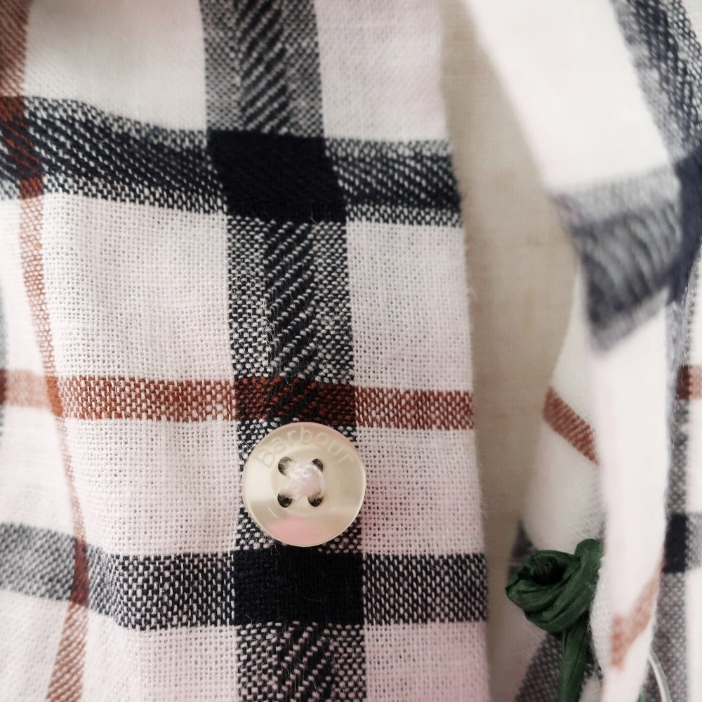 【新品】バブアー Barbour リネンコットン チェック ボタンダウン 半袖シャツ ホワイトxネイビー【サイズM（UK）】【 状態ランクN 】【 メンズ 】