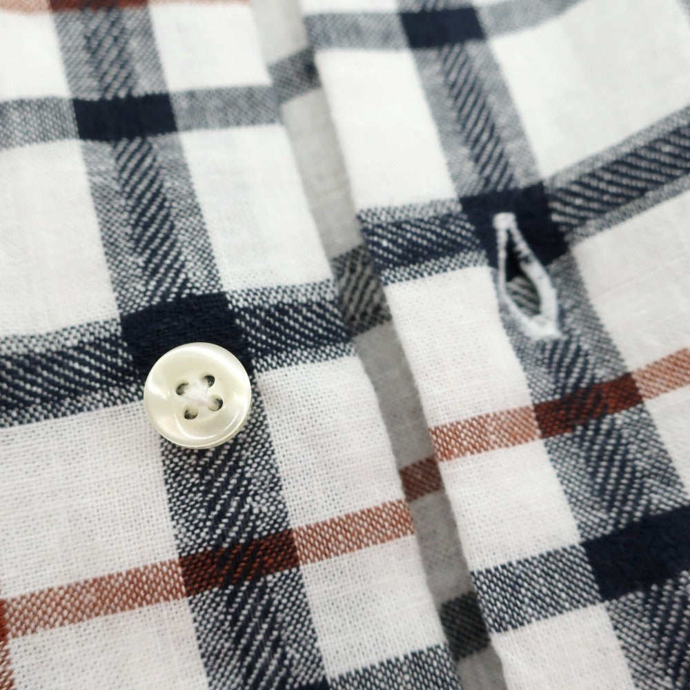 【新品】バブアー Barbour リネンコットン チェック ボタンダウン 半袖シャツ ホワイトxネイビー【サイズM（UK）】【 状態ランクN 】【 メンズ 】