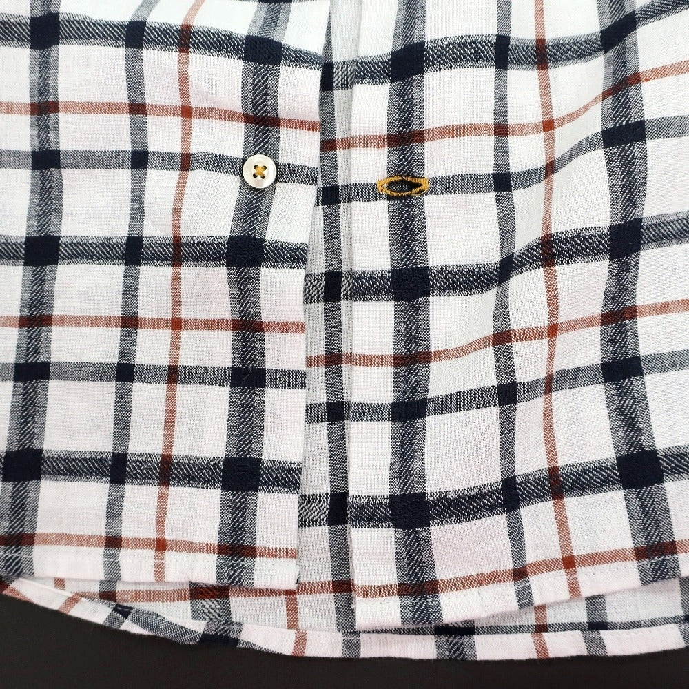【新品】バブアー Barbour リネンコットン チェック ボタンダウン 半袖シャツ ホワイトxネイビー【サイズM（UK）】【 状態ランクN 】【 メンズ 】