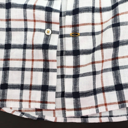 【新品】バブアー Barbour リネンコットン チェック ボタンダウン 半袖シャツ ホワイトxネイビー【サイズM（UK）】【 状態ランクN 】【 メンズ 】