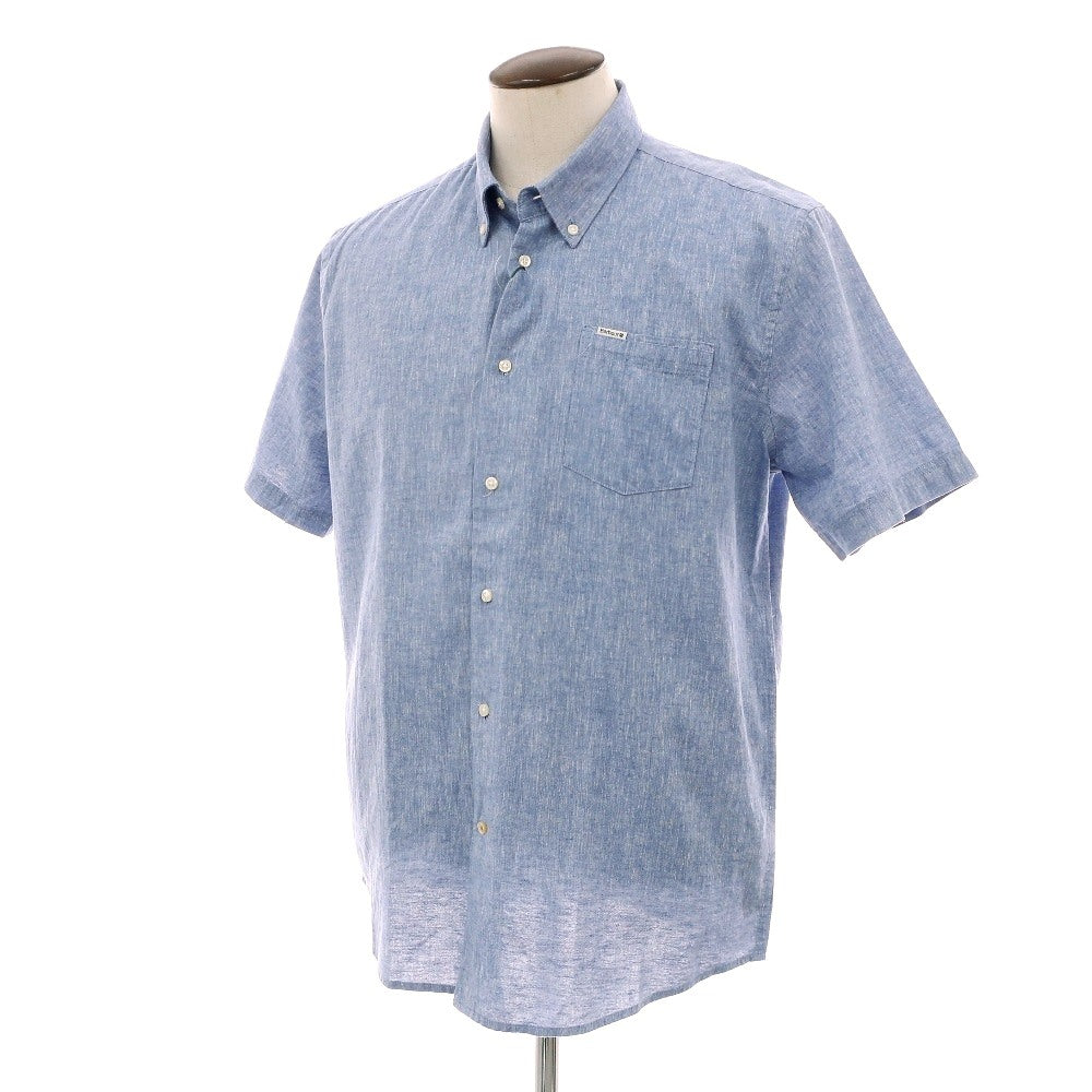 【新品】バブアー Barbour リネンコットン ボタンダウン 半袖シャツ ブルー【サイズL（UK）】【 状態ランクN 】【 メンズ 】
