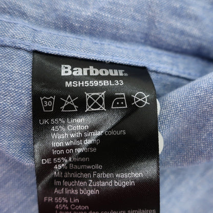 【新品】バブアー Barbour リネンコットン ボタンダウン 半袖シャツ ブルー【サイズL（UK）】【 状態ランクN 】【 メンズ 】