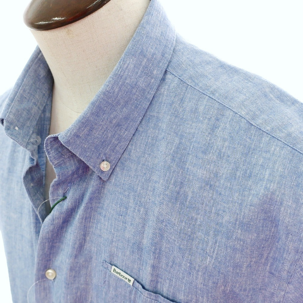 【新品】バブアー Barbour リネンコットン ボタンダウン 半袖シャツ ブルー【サイズL（UK）】【 状態ランクN 】【 メンズ 】