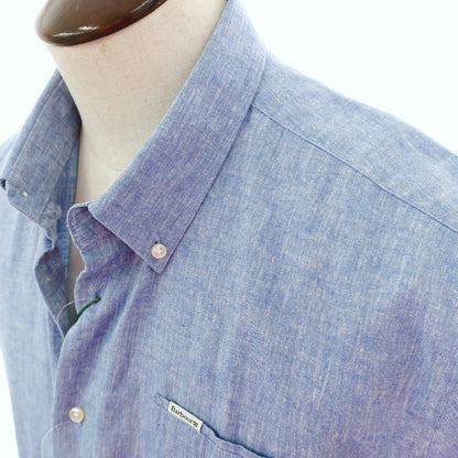 【新品】バブアー Barbour リネンコットン ボタンダウン 半袖シャツ ブルー【サイズL（UK）】【 状態ランクN 】【 メンズ 】