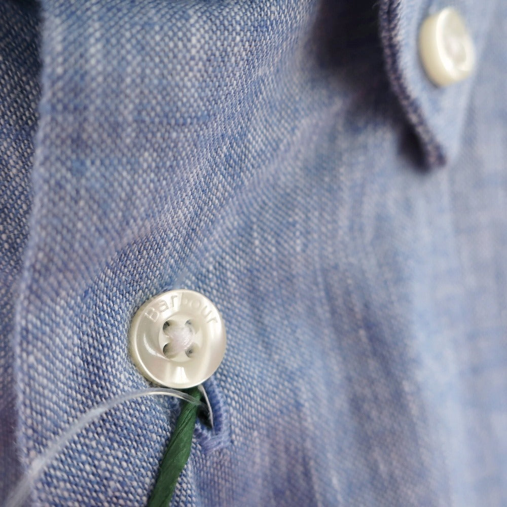 【新品】バブアー Barbour リネンコットン ボタンダウン 半袖シャツ ブルー【サイズL（UK）】【 状態ランクN 】【 メンズ 】