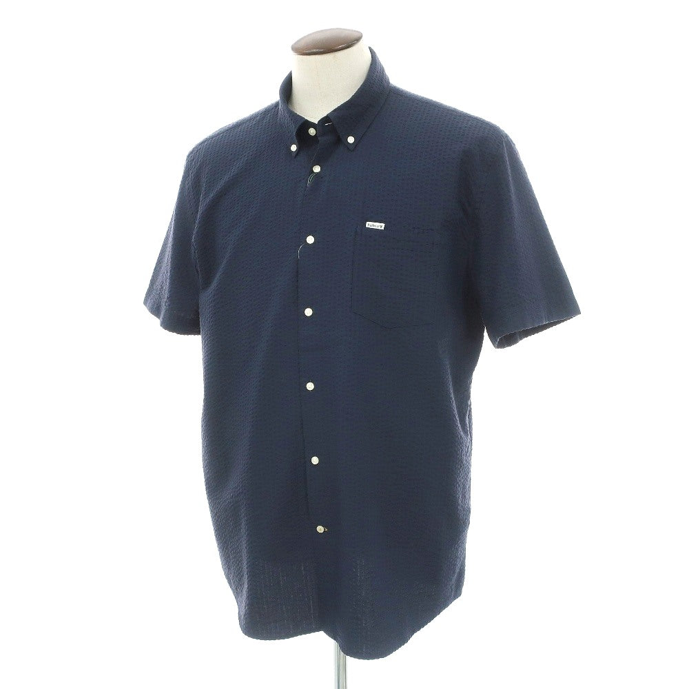 【新品】バブアー Barbour コットンナイロンポリエステル サッカー ボタンダウン 半袖シャツ ネイビー【サイズXL（UK）】【 状態ランクN 】【 メンズ 】