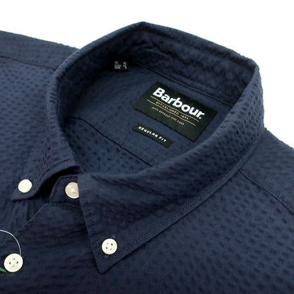 【新品】バブアー Barbour コットンナイロンポリエステル サッカー ボタンダウン 半袖シャツ ネイビー【サイズXL（UK）】【 状態ランクN 】【 メンズ 】