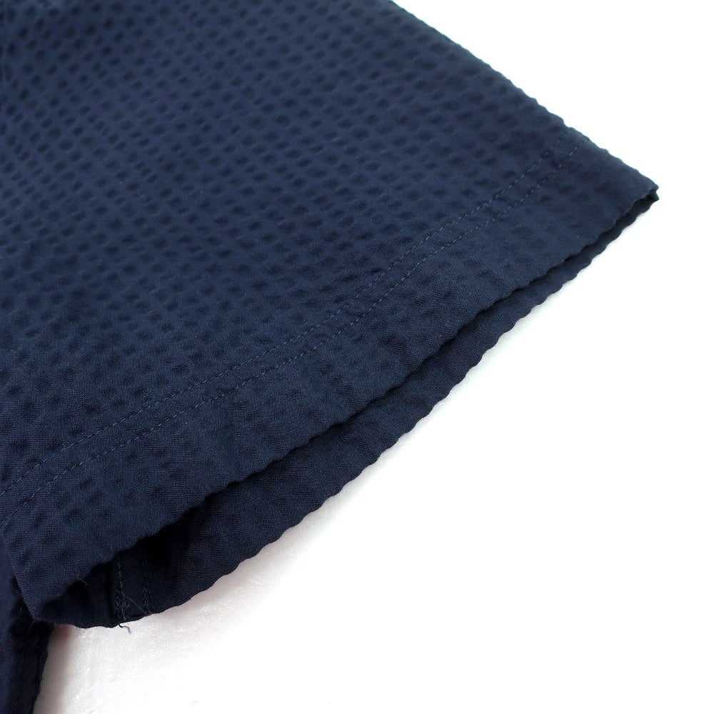 【新品】バブアー Barbour コットンナイロンポリエステル サッカー ボタンダウン 半袖シャツ ネイビー【サイズXL（UK）】【 状態ランクN 】【 メンズ 】