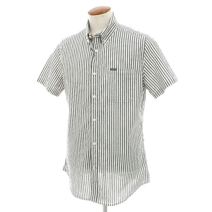 【新品】バブアー Barbour コットン ストライプ ボタンダウン 半袖シャツ グレーxホワイト【サイズM（UK）】【 状態ランクN 】【 メンズ 】