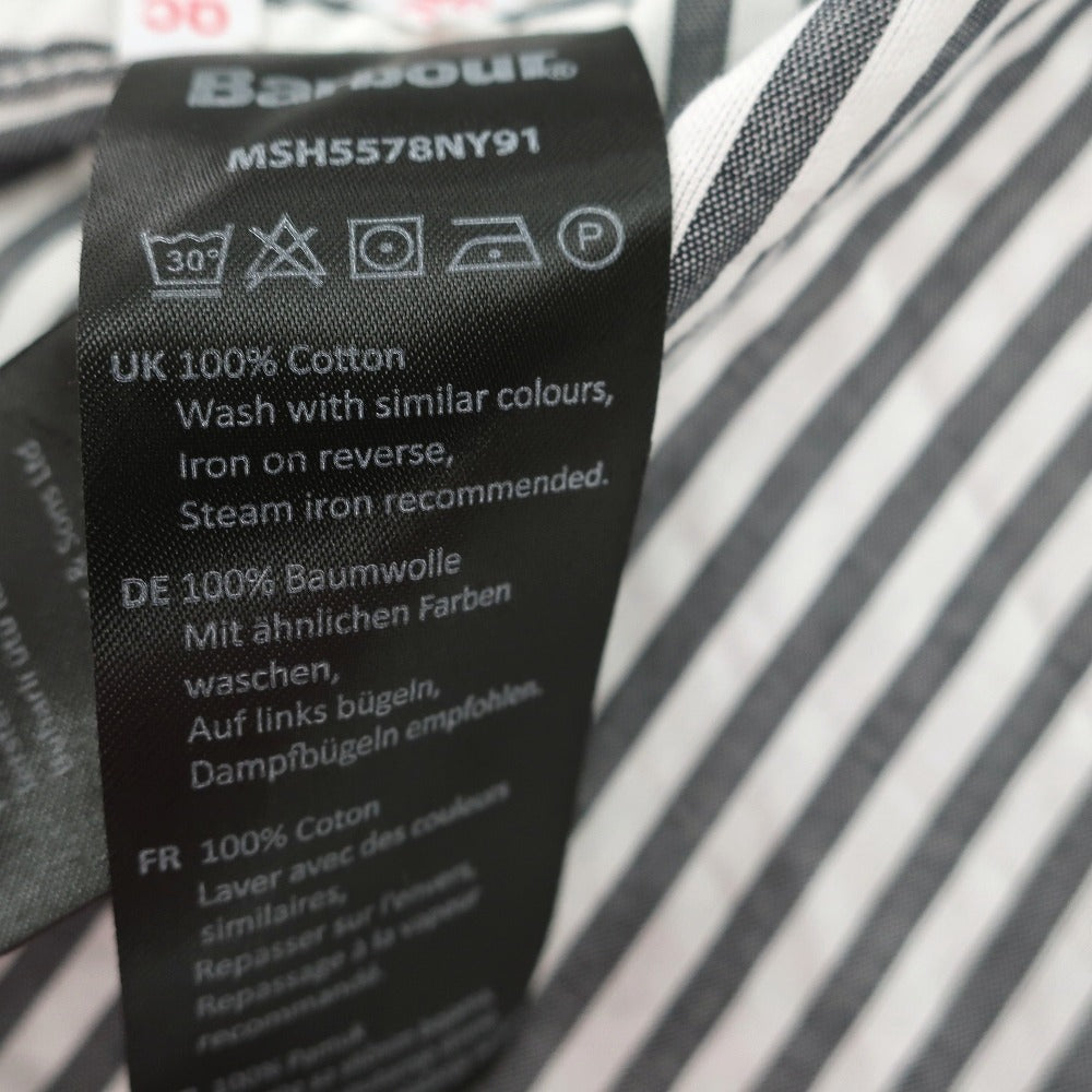 【新品】バブアー Barbour コットン ストライプ ボタンダウン 半袖シャツ グレーxホワイト【サイズM（UK）】【 状態ランクN 】【 メンズ 】