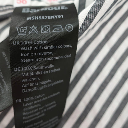 【新品】バブアー Barbour コットン ストライプ ボタンダウン 半袖シャツ グレーxホワイト【サイズM（UK）】【 状態ランクN 】【 メンズ 】