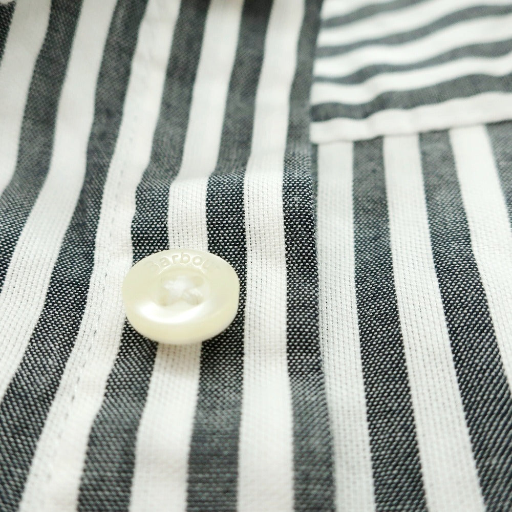 【新品】バブアー Barbour コットン ストライプ ボタンダウン 半袖シャツ グレーxホワイト【サイズM（UK）】【 状態ランクN 】【 メンズ 】