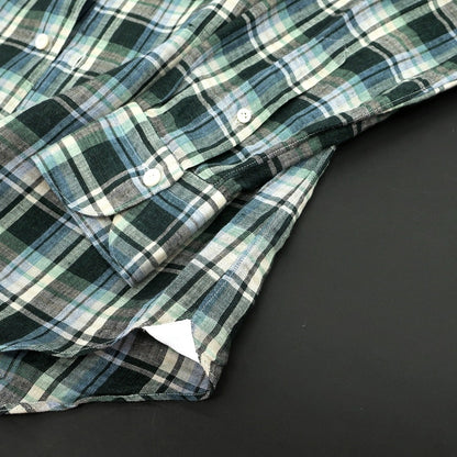 【新品】フィナモレ Finamore リネン チェック 隠しボタンダウン イタリアンカラー カジュアルシャツ グリーンxベージュ【サイズ38】【 状態ランクN 】【 メンズ 】