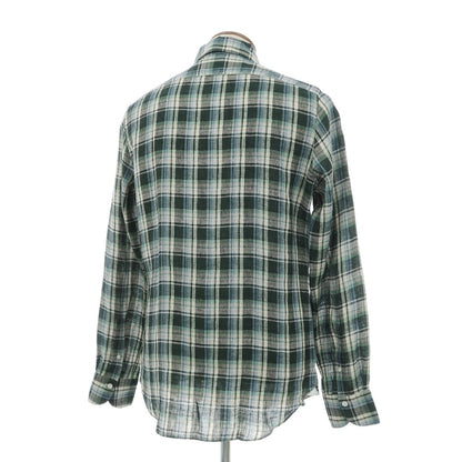 【新品】フィナモレ Finamore リネン チェック 隠しボタンダウン イタリアンカラー カジュアルシャツ グリーンxベージュ【サイズ40】【 状態ランクN 】【 メンズ 】