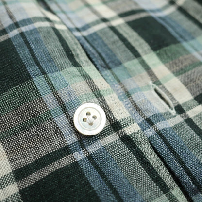 【新品】フィナモレ Finamore リネン チェック 隠しボタンダウン イタリアンカラー カジュアルシャツ グリーンxベージュ【サイズ40】【 状態ランクN 】【 メンズ 】