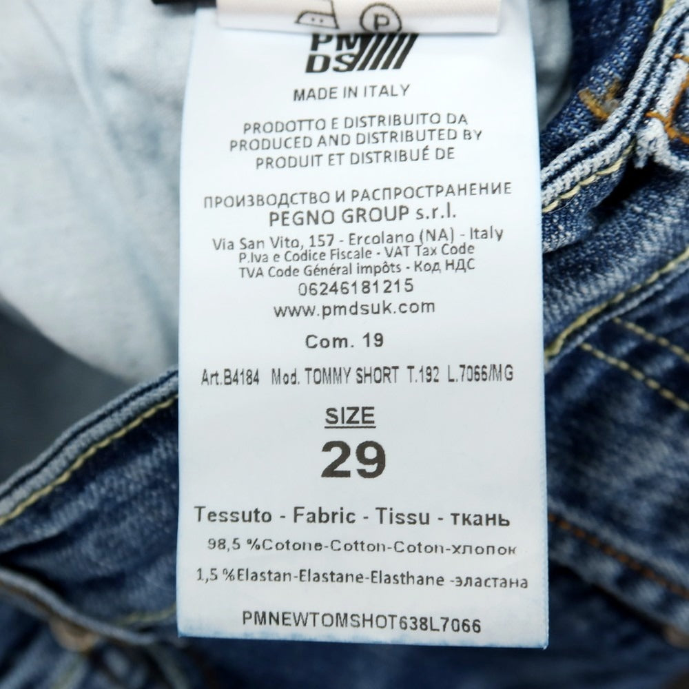 【新品】ピーエムディーエス PMDS TOMMY ダメージ加工 ストレッチ コットン デニム ショートパンツ ジーンズ ブルー【サイズ29】【 状態ランクN 】【 メンズ 】