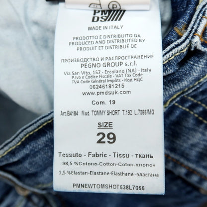 【新品】ピーエムディーエス PMDS TOMMY ダメージ加工 ストレッチ コットン デニム ショートパンツ ジーンズ ブルー【サイズ29】【 状態ランクN 】【 メンズ 】