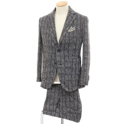 【中古】ジーステージ g-stage ポリエステルジャージー 2つボタンスーツ ブラックxホワイト【サイズ44】【 状態ランクB 】【 メンズ 】