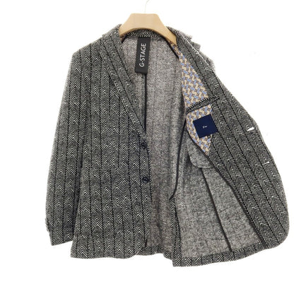 【中古】ジーステージ g-stage ポリエステルジャージー 2つボタンスーツ ブラックxホワイト【サイズ44】【 状態ランクB 】【 メンズ 】