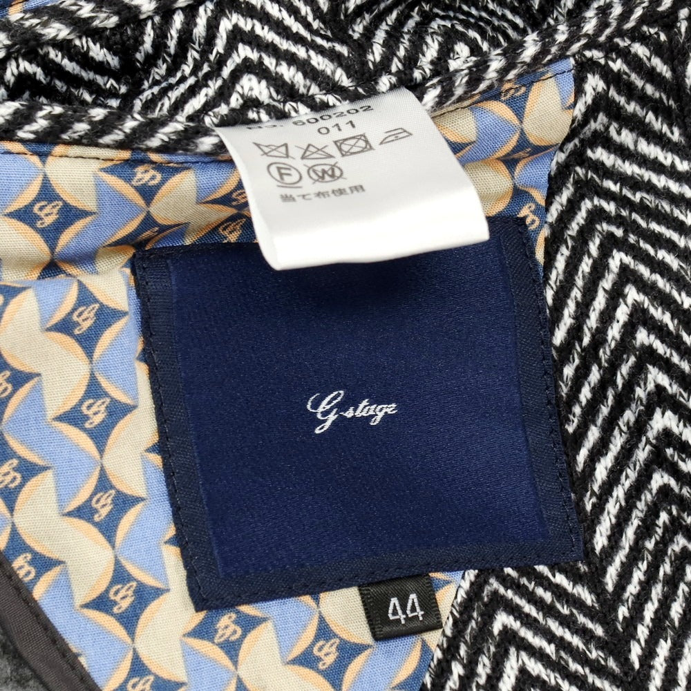 【中古】ジーステージ g-stage ポリエステルジャージー 2つボタンスーツ ブラックxホワイト【 サイズ44 】【 状態ランクB 】【 メンズ 】