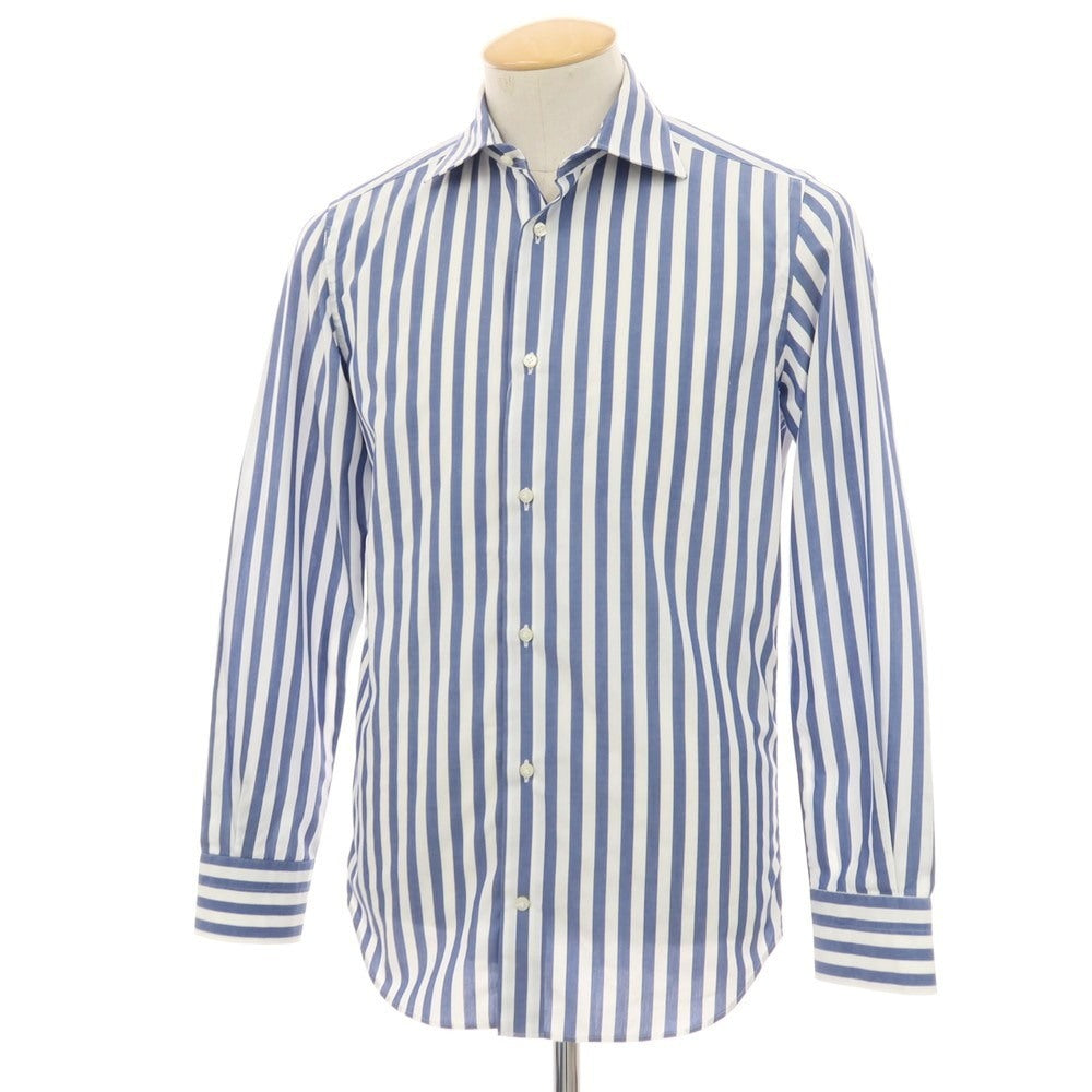 【中古】アントニオ ラベルダ ANTONIO LAVERDA コットン ストライプ ワイドカラー ドレスシャツ ネイビーxホワイト【サイズ表記なし(XS位)】【 状態ランクC 】【 メンズ 】