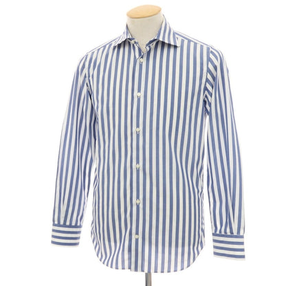 【中古】アントニオ ラベルダ ANTONIO LAVERDA コットン ストライプ ワイドカラー ドレスシャツ ネイビーxホワイト【サイズ表記なし(XS位)】【 状態ランクC 】【 メンズ 】