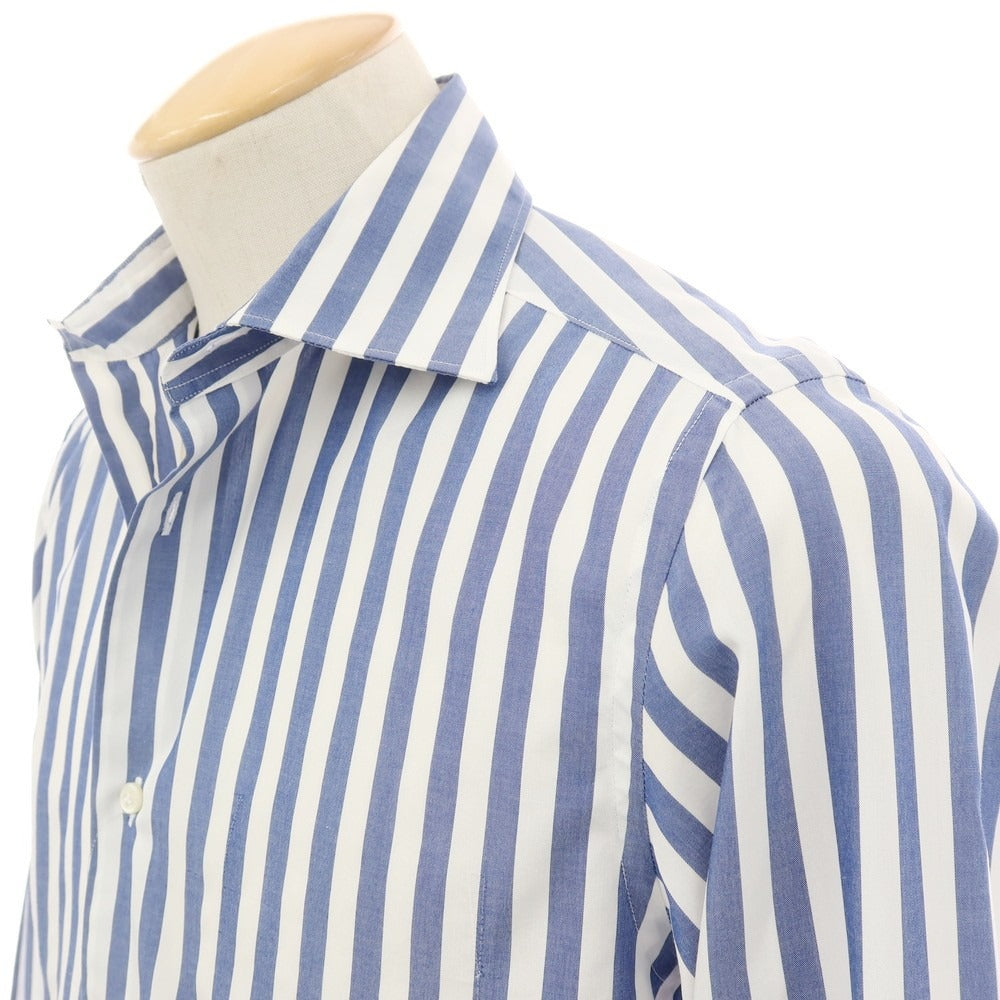 【中古】アントニオ ラベルダ ANTONIO LAVERDA コットン ストライプ ワイドカラー ドレスシャツ ネイビーxホワイト【サイズ表記なし(XS位)】【 状態ランクC 】【 メンズ 】