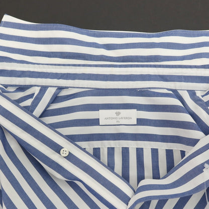 【中古】アントニオ ラベルダ ANTONIO LAVERDA コットン ストライプ ワイドカラー ドレスシャツ ネイビーxホワイト【サイズ表記なし(XS位)】【 状態ランクC 】【 メンズ 】