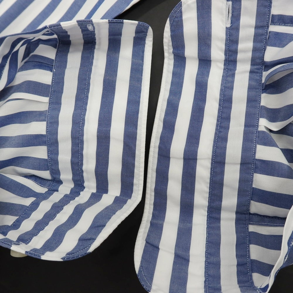 【中古】アントニオ ラベルダ ANTONIO LAVERDA コットン ストライプ ワイドカラー ドレスシャツ ネイビーxホワイト【サイズ表記なし(XS位)】【 状態ランクC 】【 メンズ 】