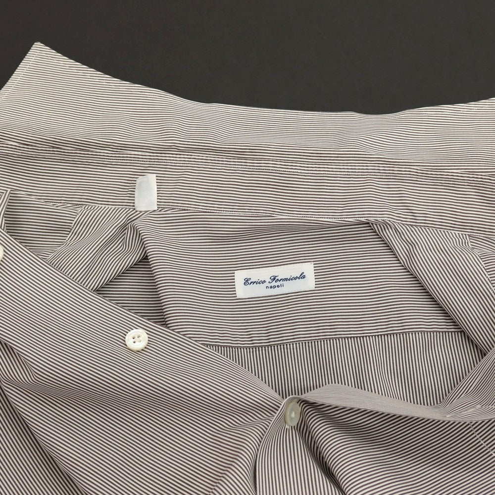 【中古】エリコフォルミコラ ERRICO FORMICOLA コットン ストライプ ワイドカラー ドレスシャツ グレーxホワイト【サイズ40】【 状態ランクC 】【 メンズ 】
