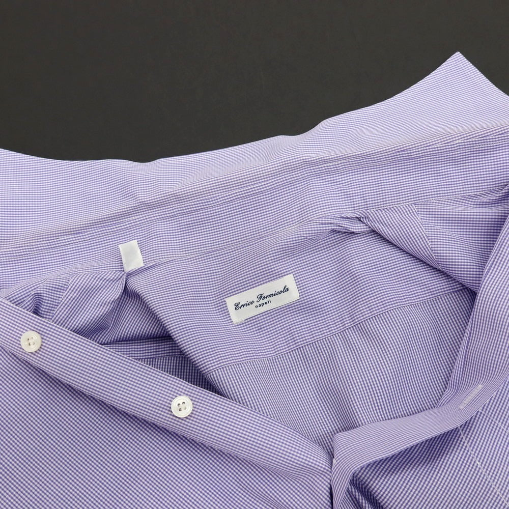 【中古】エリコフォルミコラ ERRICO FORMICOLA コットン チェック ワイドカラー ドレスシャツ ブルーxホワイト【サイズ40】【 状態ランクC 】【 メンズ 】