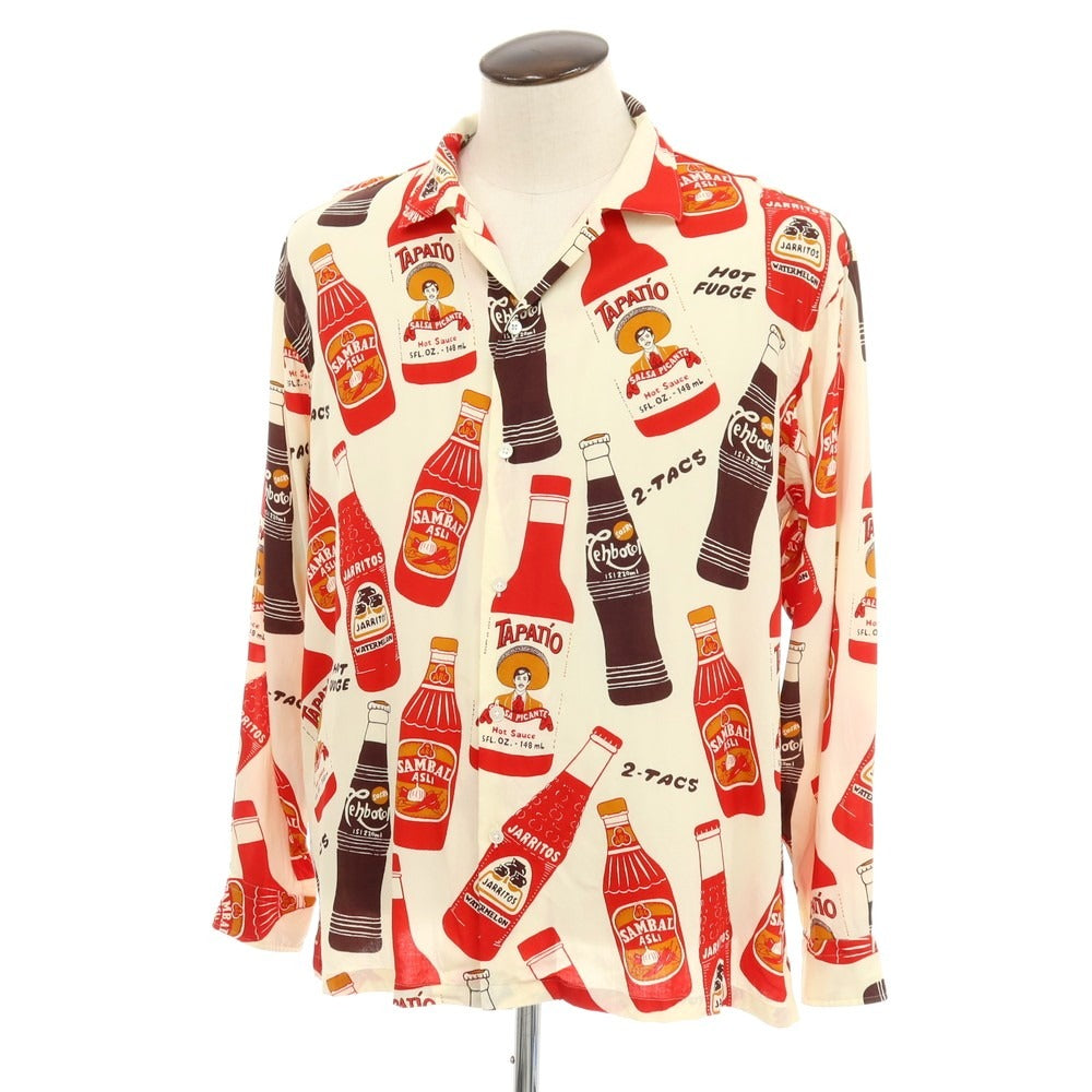 【中古】ブラウンバイツータックス BROWN by 2-tacs レーヨン ボトルモチーフ プリント オープンカラー カジュアルシャツ オフホワイトxレッド【サイズXL】【 状態ランクB 】【 メンズ 】