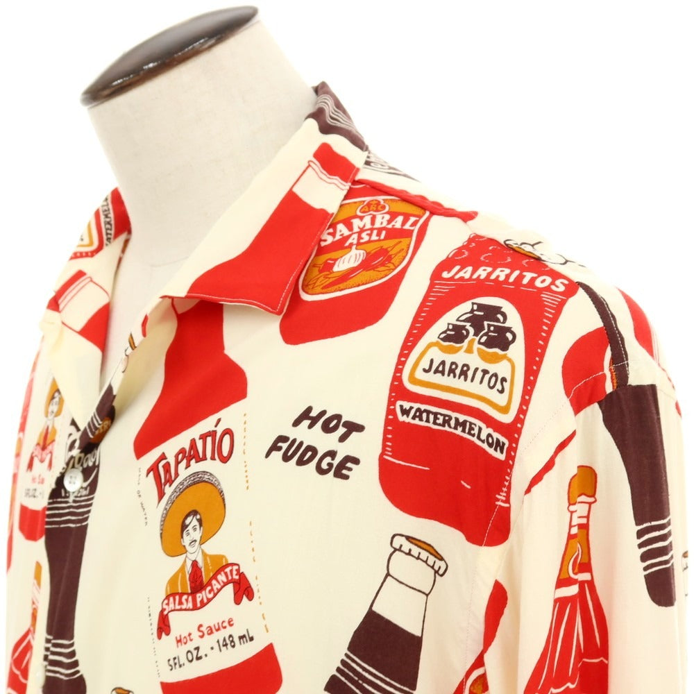 【中古】ブラウンバイツータックス BROWN by 2-tacs レーヨン ボトルモチーフ プリント オープンカラー カジュアルシャツ オフホワイトxレッド【サイズXL】【 状態ランクB 】【 メンズ 】