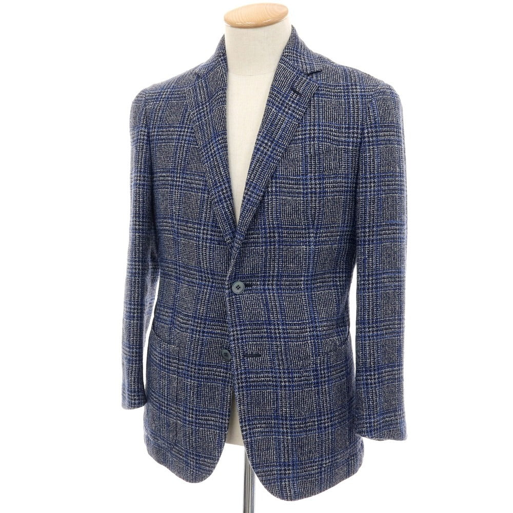 【中古】スティレ ラティーノ STILE LATINO シルクリネンコットン チェック 3B テーラードジャケット ネイビーxブラック【サイズ44】【 状態ランクB 】【 メンズ 】