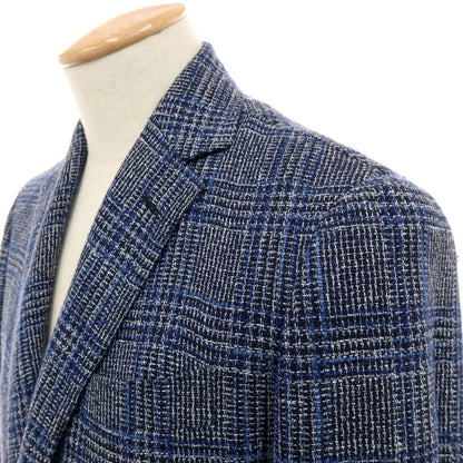 【中古】スティレ ラティーノ STILE LATINO シルクリネンコットン チェック 3B テーラードジャケット ネイビーxブラック【サイズ44】【 状態ランクB 】【 メンズ 】