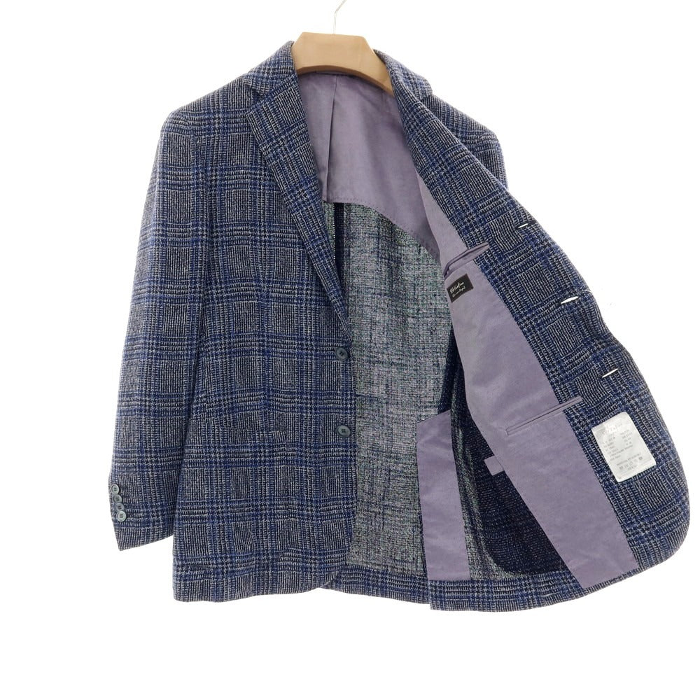 【中古】スティレ ラティーノ STILE LATINO シルクリネンコットン チェック 3B テーラードジャケット ネイビーxブラック【サイズ44】【 状態ランクB 】【 メンズ 】