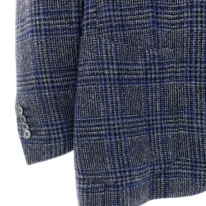 【中古】スティレ ラティーノ STILE LATINO シルクリネンコットン チェック 3B テーラードジャケット ネイビーxブラック【サイズ44】【 状態ランクB 】【 メンズ 】