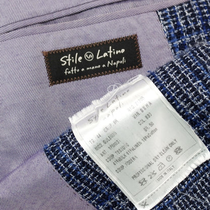 【中古】スティレ ラティーノ STILE LATINO シルクリネンコットン チェック 3B テーラードジャケット ネイビーxブラック【サイズ44】【 状態ランクB 】【 メンズ 】